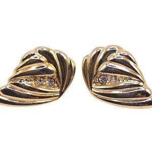 Vintage Gold Butterfly Wing Crystal Clip On Earrings Statement Elegant Accessory